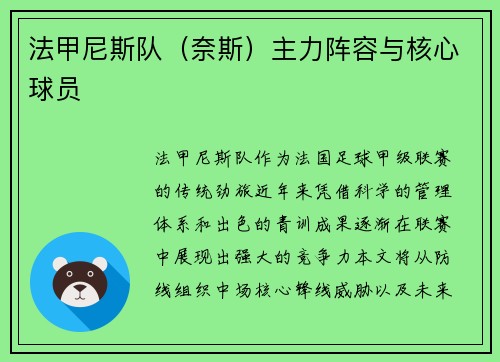 法甲尼斯队（奈斯）主力阵容与核心球员